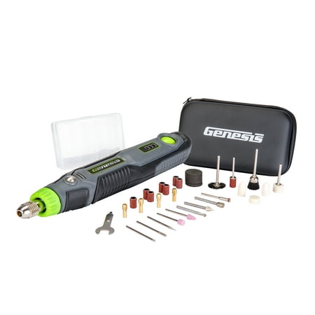 

Genesis GLRT04V50 4V Li-Ion Cordless Rechargeable 2-Speed Rotary Tool 50-Piece Accessory Set Case