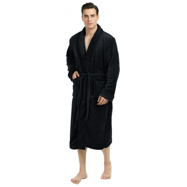 Albornoz de spa de lujo para hombre de NY Threads, de polar, con cuello chal, talla grande/extra grande, color negro