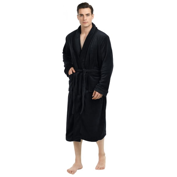 Albornoz de spa de lujo para hombre de NY Threads, de polar, con cuello chal, talla grande/extra grande, color negro