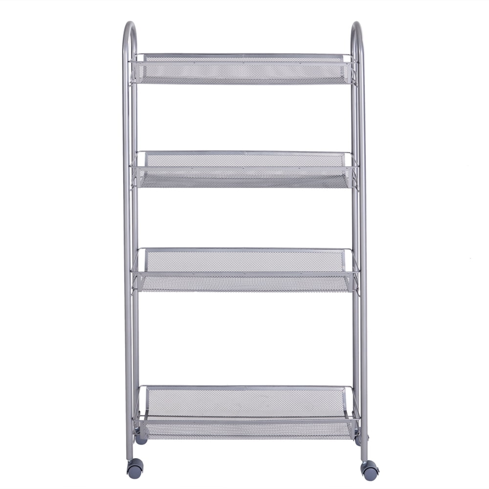 4-Tier Metal Wire Rolling Kitchen Cart for Storage and Organization, Movable Storage Shelves for Kitchen Bathroom Office, Black