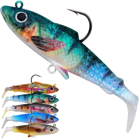 5PCS Fishing Soft Plastic Lures - Pre-Rigged Soft Fishing Lures - Great Action Swimbaits with Spinner - Fishing Gear for Bass Trout Walleye Crappie Fishing Jigs Bait
