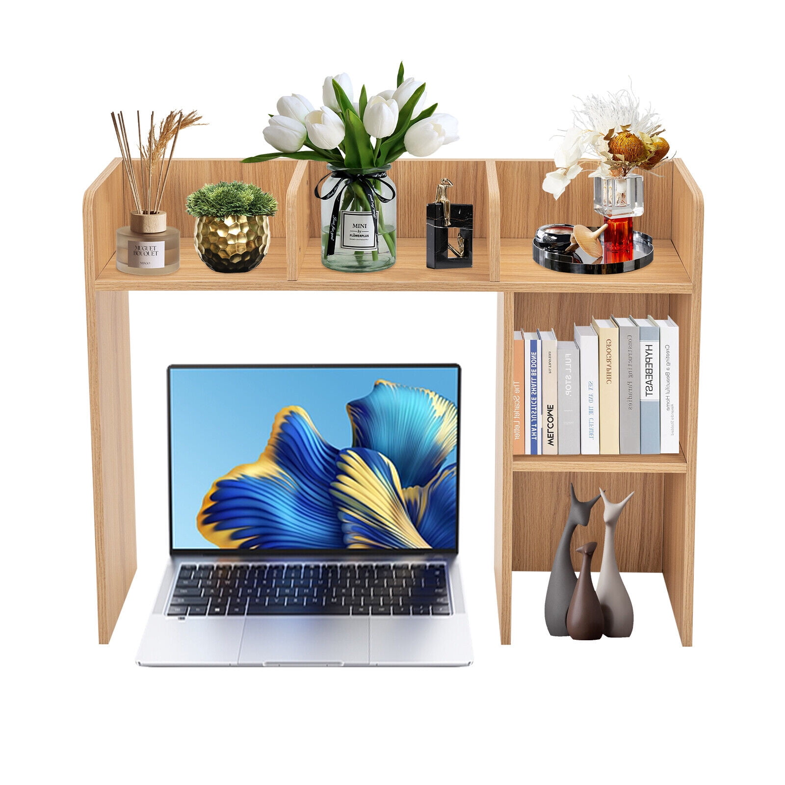 3 Layer Rectangle Desk Bookshelf Organizer, Wood Office Desk Bookshelf Holder, Desktop Storage Rack Shelf
