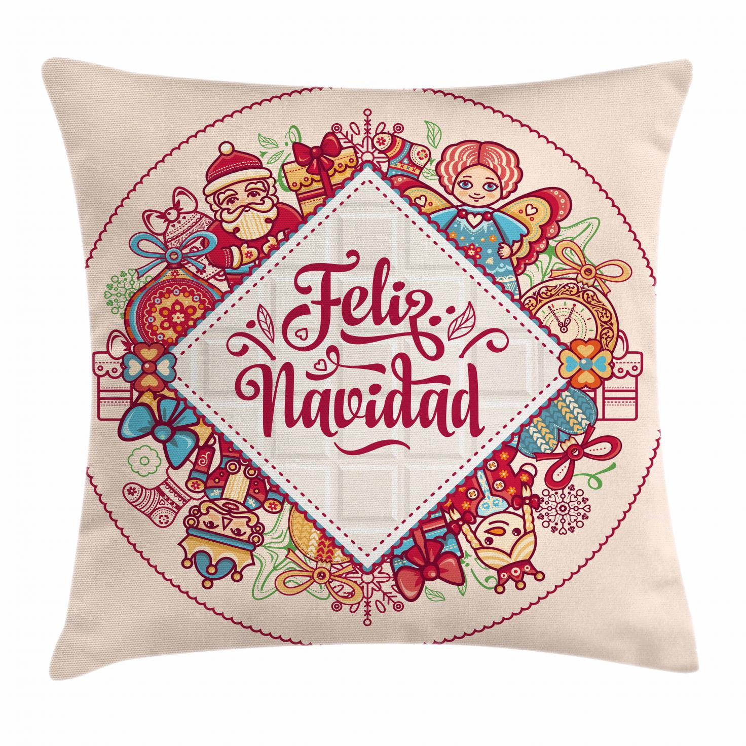 Spanish Throw Pillow Cushion Cover, Christmas Elements and Celebration