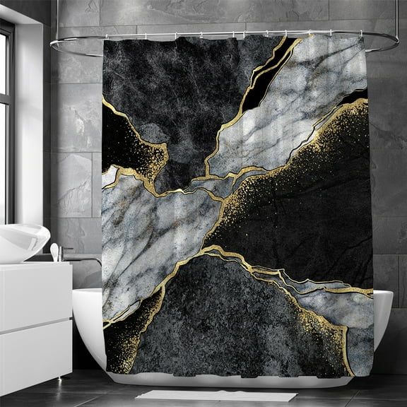 80cm*180cm Polyester Bathroom Curtain Shower Curtain Black And White Marble Pattern Light Luxury Hook