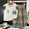 thumbnail image 2 of Staki Girls' Clothing Sets Solid Ruffle Sleeve Tank Top and Printed Wide Leg Pant 2 Piece Set Summer Outfits for Girls 6M-7Y,6-12 Months, 2 of 4