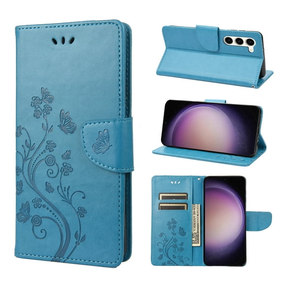TECH CIRCLE Butterfly Case for 2023 Galaxy S23 Plus - Protective Stand Wallet Case, Blue