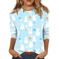 thumbnail image 3 of HAVUITYY Easter 3/4 Sleeve Sweaters for Women, Cute Easter Printed Tops, Womens Crew-neck Blouse, Women's Spring Lightweight Pullover, 3 of 5