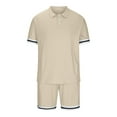 thumbnail image 4 of REORIAFEE Men's Casual Outfits Athletic Tracksuit Summer Sportswear Workout Set Gym Sets Men Casual Turn down Button T-Shirt Short Sleeve Blouse Shorts Pants Set Khaki XL, 4 of 6