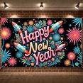 thumbnail image 6 of Decorative Design Happy New Year Banner Polyester Material Celebration Banner Rocket Theme Floral Elements Colorful Theme for Holiday Celebration Indoor Decoration Kids Party, 6 of 9