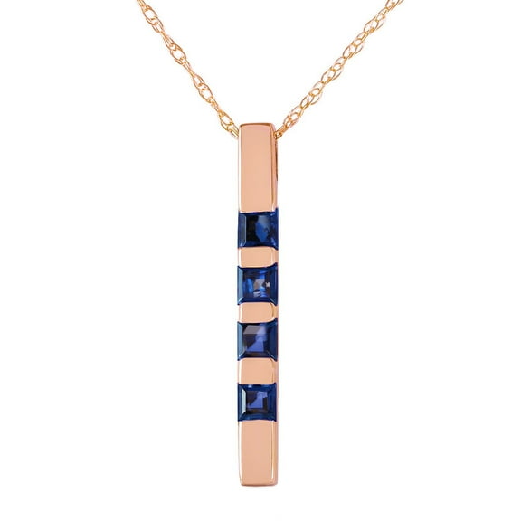 Galaxy Gold 14k Solid Rose Gold 18" Vertical Bar Necklace with Princess-cut Natural Sapphires