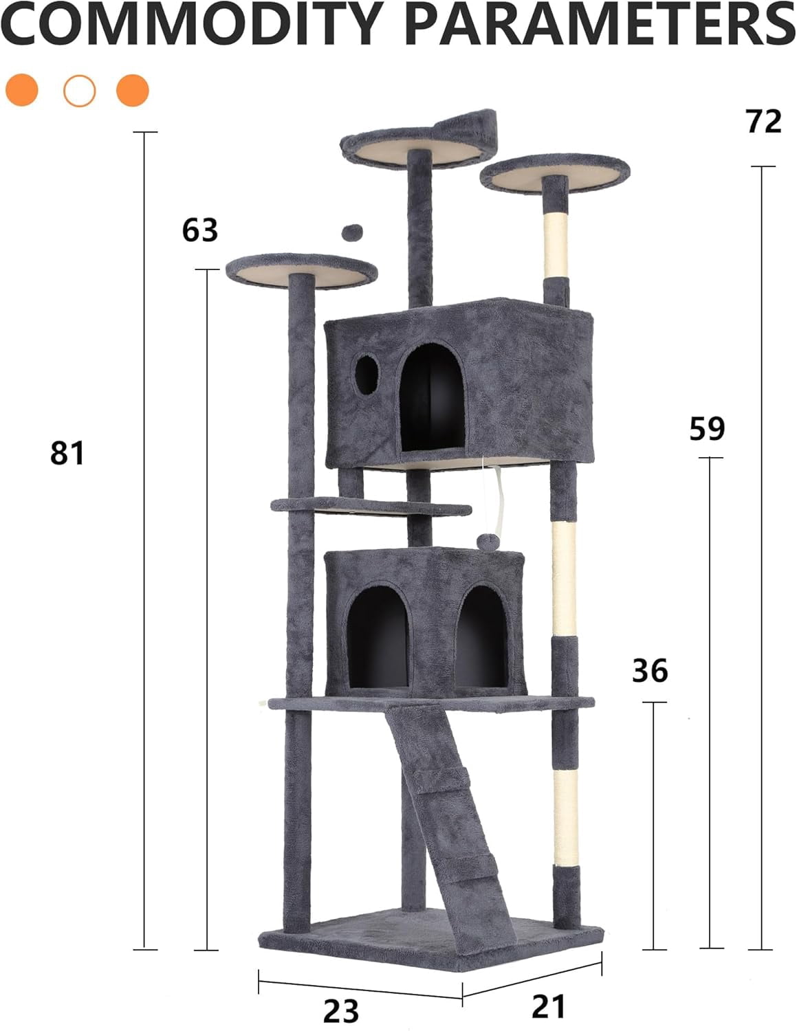 CL.HPAHKL 81 in Cat Tree Tower, Multi-Level Cat Condo Furniture with Scratch Post & Funny Toys for Kittens Pet House Play, Dark Gray