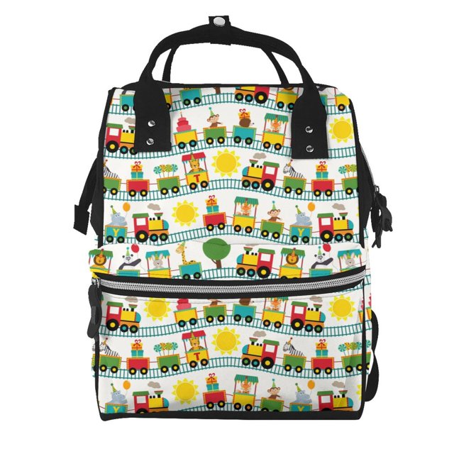 Fotbe Train With Animals Mochila Maternidad - Lona de Sarga Impermeable, Mochila de Pañales de Gran Capacidad con Múltiples Bolsillos y Correas Ajustables