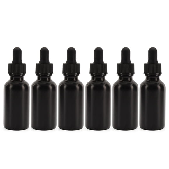 Cornucopia 1oz Black Coated Glass UV Resistant Eye Dropper Bottles (6 pack), UV Safe Bottles for Essential Oils and Aromatherapy