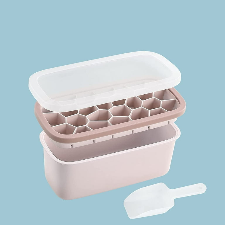 Home Ice Cube Tray with Lid and Bin Freezer Stackable Spill-Proof Ice Cube  Mold