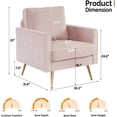 thumbnail image 2 of VINGLI Modern Pink Velvet Accent Chair for Living Room,Bedroom Comfy Chair Arm Chair Reading Chair with Golden Metal Legs and Deep Seat for Office,Apartment,Small Space, 2 of 15