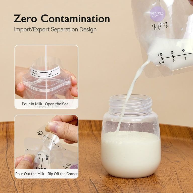 Momcozy Breastmilk Storage Bags 50 ct, Disposable Temp-Sensing Milk Freezer Bags 6oz/180ml, White