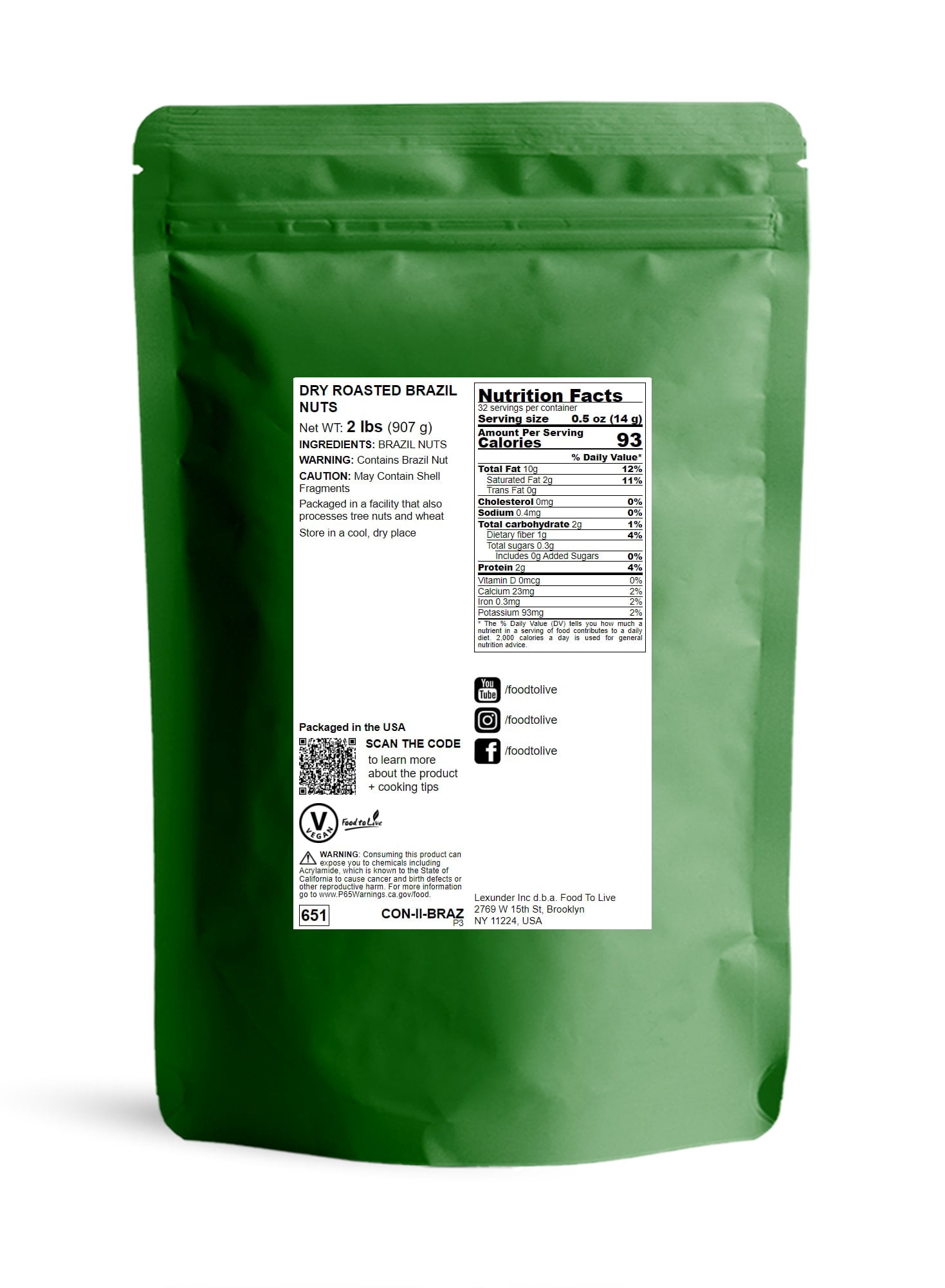 Dry Roasted Brazil Nuts, 2 Pounds — Vegan, Kosher — by Food to Live