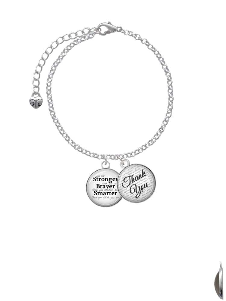 Delight Jewelry Silvertone Domed Stronger Braver Smarter - Domed Thank You Charm Bracelet, 6"+2"
