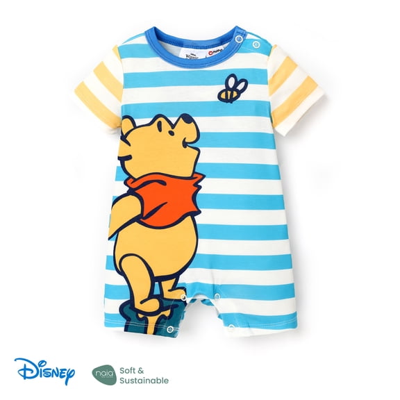 Disney Winnie l'Ourson Barboteuse pour Bébés Garçons Filles à Manches Courtes, Grenouillères à Rayures avec Personnages, Ensembles, Taille 0/3 m-18 m