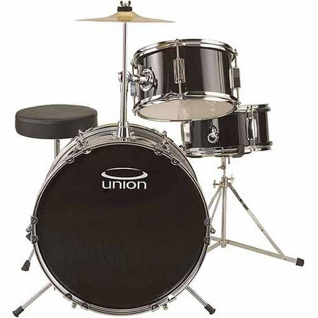 Union UJ3 3-Piece Junior Drum Set w/ Hardware, Cymbal & Throne - Black