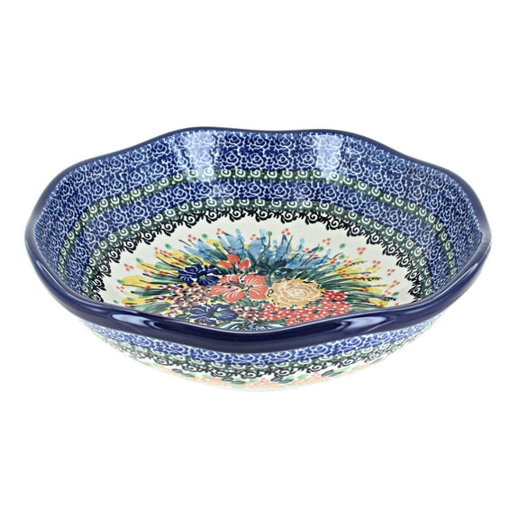 Blue Rose Polish Pottery Summer Blooms Large Scallop Bowl