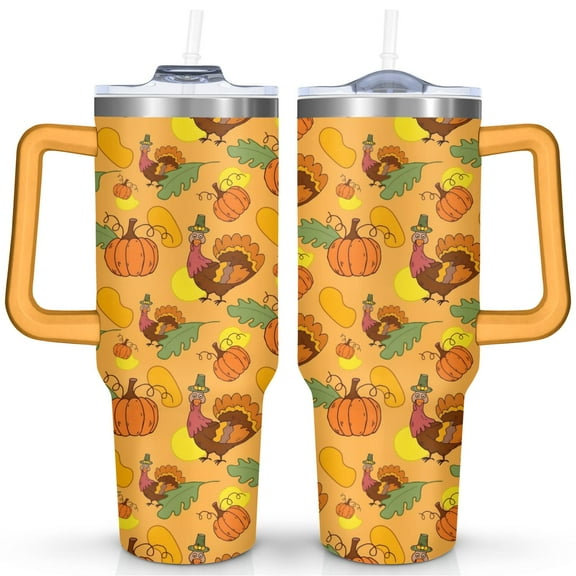 40oz Insulated Tumbler with Handle & Straw - Fall Design,Leakproof Lid,Coffee Travel Mug,Gift for Women,Thanksgiving Birthday Present