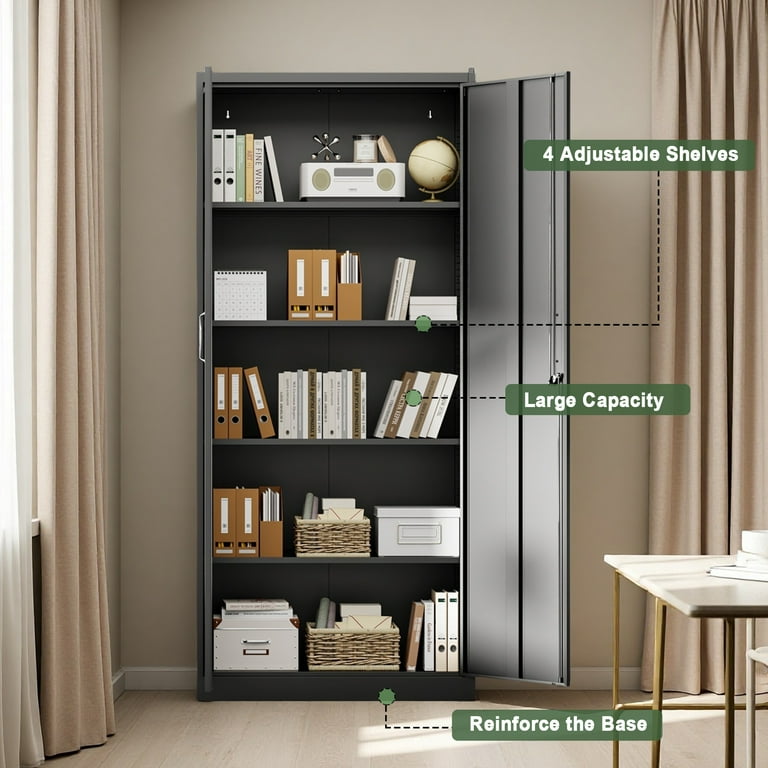 CXUZCZ Metal Garage Storage Cabinet,Black Storage Cabinet with Locking Doors and Adjustable Shelves,71" Tall Large Steel Tool Cabinets for Office,Garage,Shop