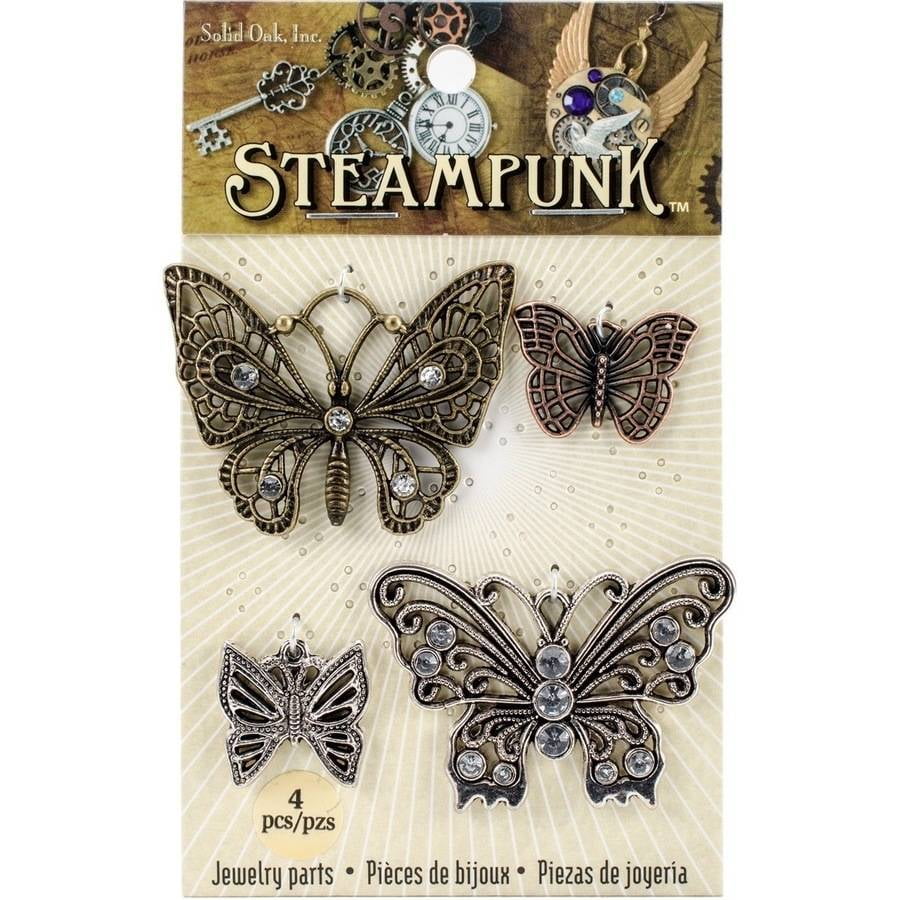 Steampunk Antique Gold, Copper & Silver Butterfly Charm Set
