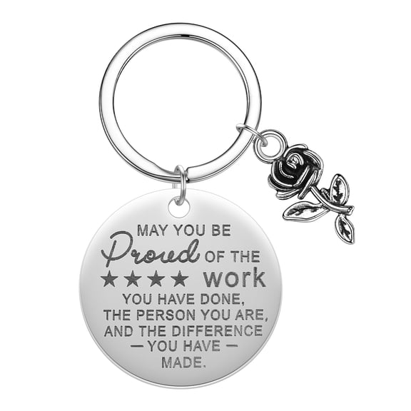 Personalize Fashion Rose Flower Keyring Engraved May You Be Pround Of The Work Keychain Stainless Steel Jewelry Gift