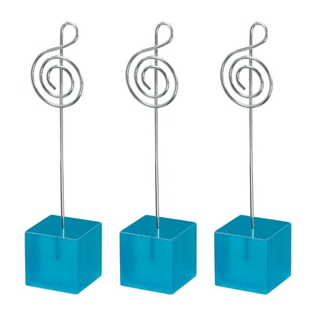 

Uxcell Resin Cube Base Picture Card Holder 3 Pack Note Shape Table Stand Holder for Party Displaying Sky Blue