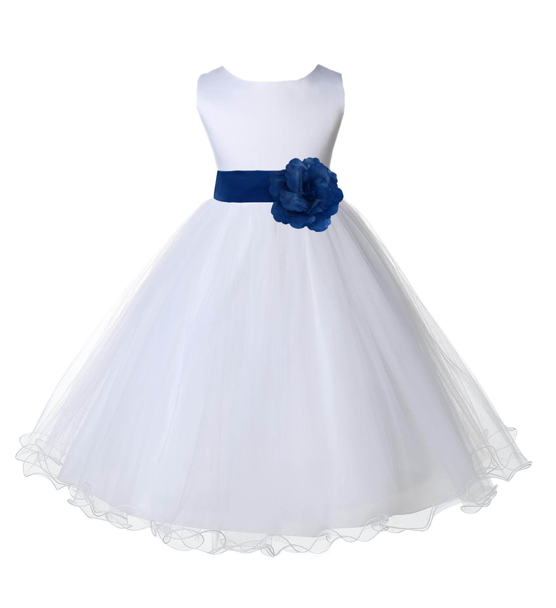 White Flower Girls First Communion Dress Polka Dot Tulle Easter Wedding Party 