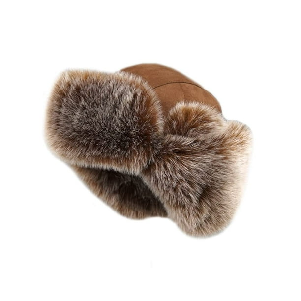 HYwys Men Winter Faux Fur Suede Leather Trapper Hat Cap Ski