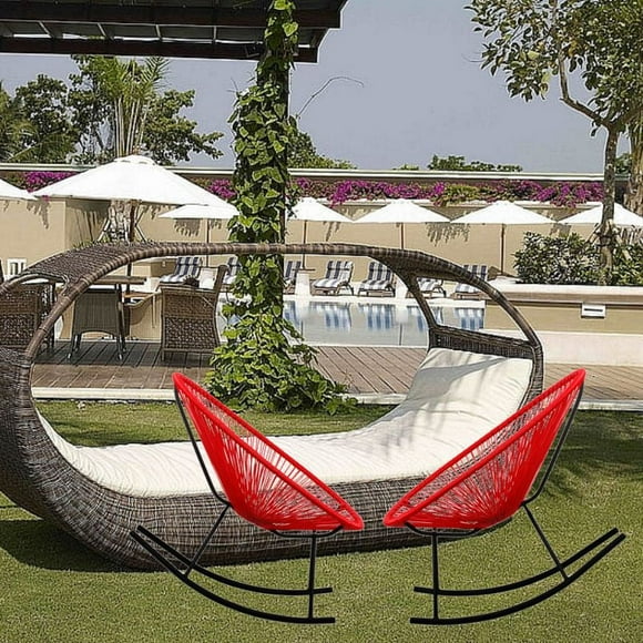 Costa Rocker Lounge Chair in Red, Wire Lounge Chair, Plastic Lounge Chair, Beach Lounge Chair, Indoor-Outdoor Lounge Chair, Patio Lounge Chair, Oval Lounge Chair - Set 2
