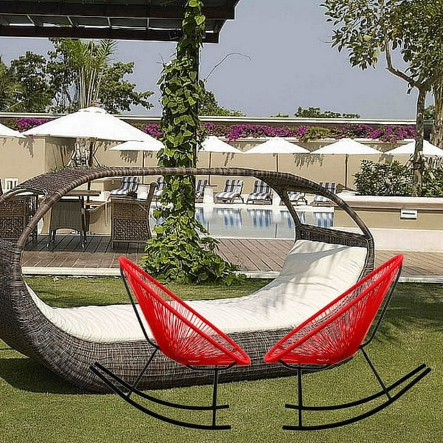 Costa Rocker Lounge Chair in Red, Wire Lounge Chair, Plastic Lounge Chair, Beach Lounge Chair, Indoor-Outdoor Lounge Chair,Hammock Weave,Rattan,Weather resistance Patio Lounge Chair, Oval Lounge Chair