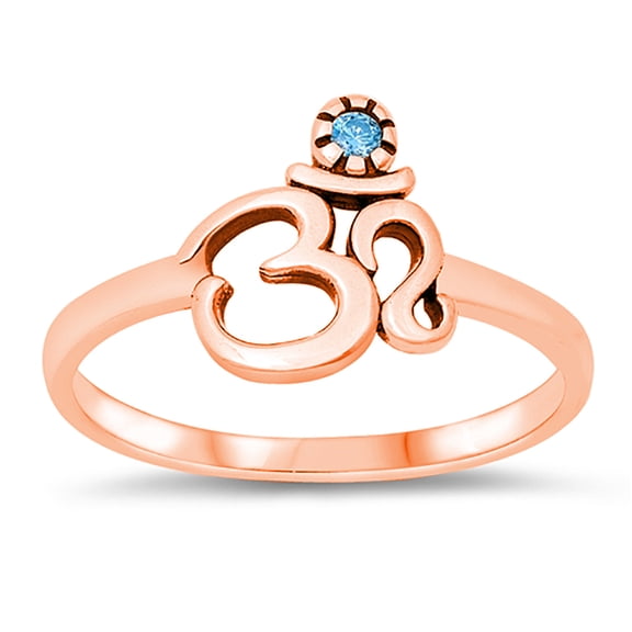 All in Stock Blue Simulated Topaz OM Sign Ring Sterling Silver Size 7