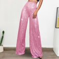 thumbnail image 5 of Pantalones de pierna recta ancho con lentejuelas para mujer, pantalón largo, holgado, de cintura alta, estilo coreano, color negro, rosa y morado, 5 of 5