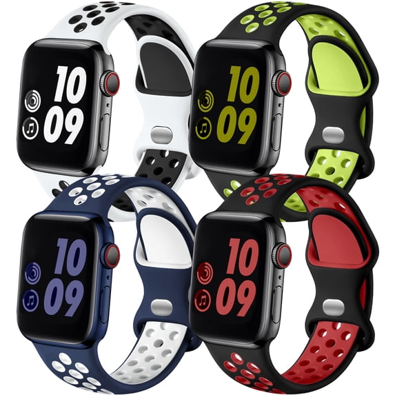 Sport Bands Compatible with Apple Watch Band 45mm 44mm 42mm SE iWatch Series 7 6 5 4 3 2 1, Breathable Soft Silicone Replacement Strap, S/M,4 Pack