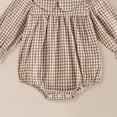 thumbnail image 4 of mgoYE Newborn Baby Girl Bubble Romper Long Sleeve Linen Bodysuit Infant Plaid Fall Winter Outfit(Khaki,0-3 Months), 4 of 4
