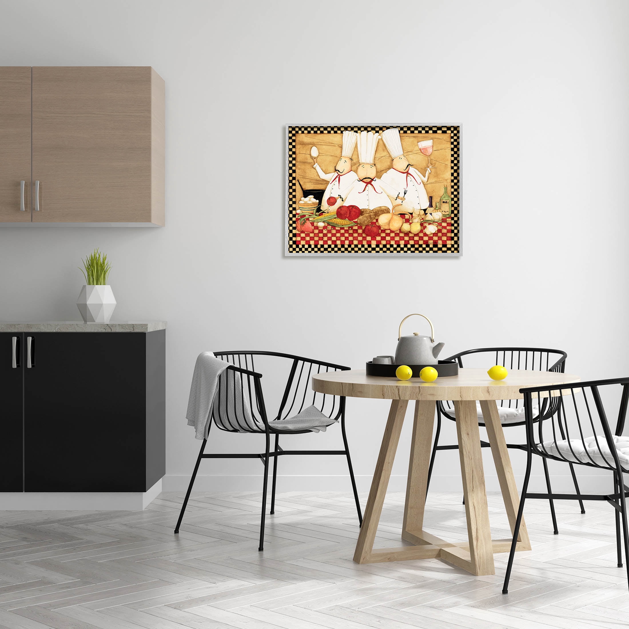 Vintage Chefs Checkered Kitchen Food & Beverage Graphic Art Gray Framed Art Print Wall Art