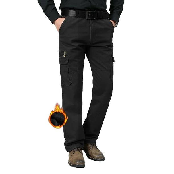 TRGPSG Men's Fleece Lined Outdoor Cargo Hiking Pants Snow Ski Pants with 7 Pockets Black 36