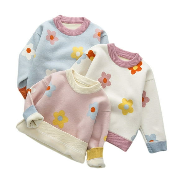 Godderr Toddler Girls Pullover Sweater for Kids Baby Knit Sweater Padded Crewneck Long Sleeve Fall Winter Sweater for 1-7Y