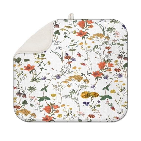 Pioneer Flower Floral Print Pattern Dish Drying Mat for Kitchen 1 Pack, Ultra Absorbent Microfiber Dishes Drainer Mats,16"x18"