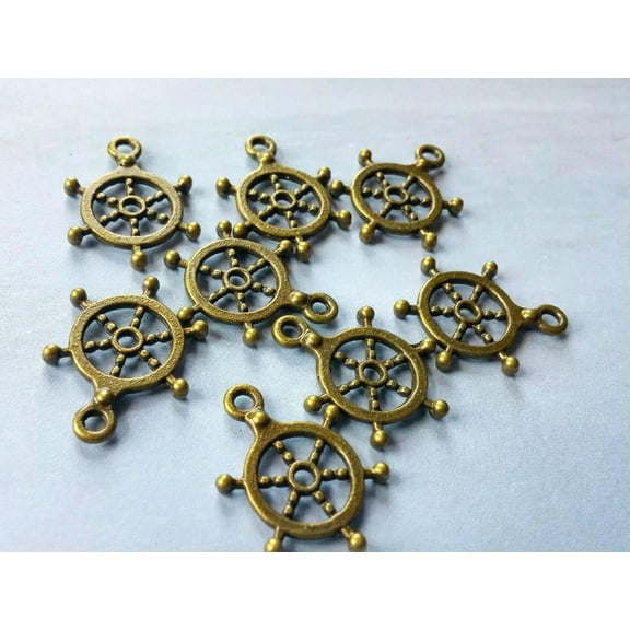 U8MO 10 Ship Wheel Charms Antiqued Bronze Helm Charms Nautical CAPTAIN OF MY SOUL