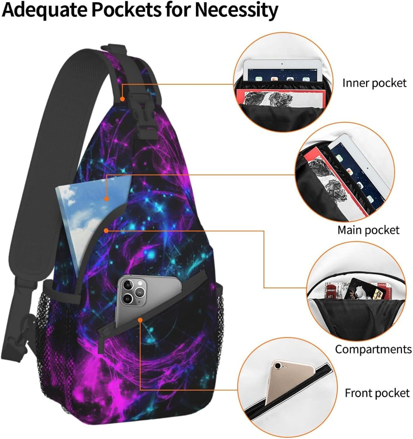 Glow in Dark Splatter Neon Sling Bag Crossbody Hiking Travel Chest Bags Backpack Shoulder Daypack for Women Men