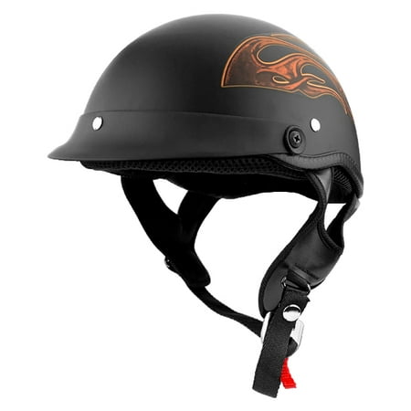 Smallest - Lightest Matte Black Motorcycle Skid Lid Helmet With Flames