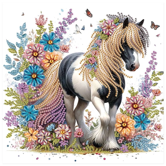 5D DIY Diamond Painting Kit Floral Horse Special Shape Creative Diamond Craft Suitable for Home and Office Decor, Festive Gifts