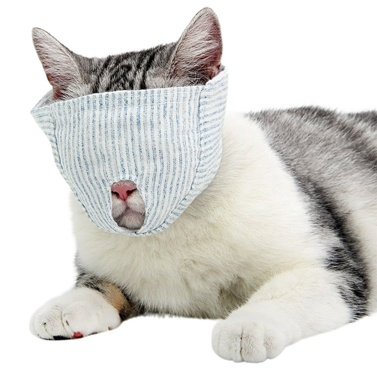 LA TALUS Cat Muzzle Adjustable Fastener Tape Breathable Anti Bite Odor Free Ideal for Grooming Bathing Travel Blue White M
