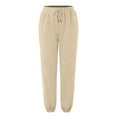 thumbnail image 6 of ManxiVoo Womens High Waisted Wide Leg Joggers with Pockets Comfortable Workout Trousers L Size Beige, 6 of 8