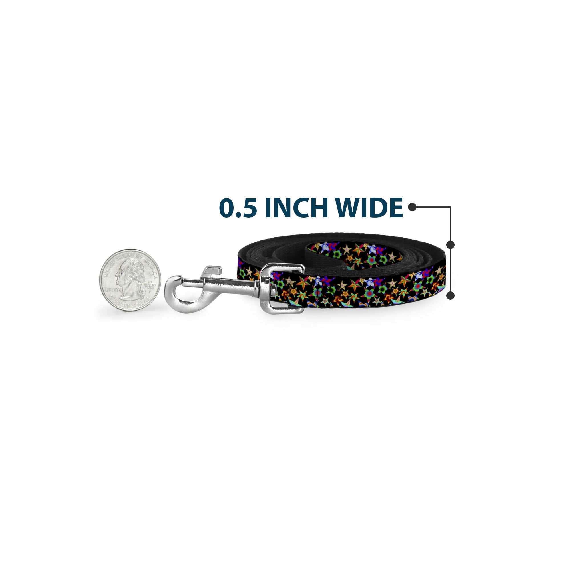 Buckle-Down Pet Leash, Dog Leash, Kaleidostarz, 6 Feet Long 1.0 Inch Wide