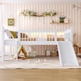 thumbnail image 4 of Youmumeub Twin Low Loft Bed with Storage Shelves & LED Lights, Solid White Wood Kids Bed with Guardrails, No Box Spring Needed, 4 of 18